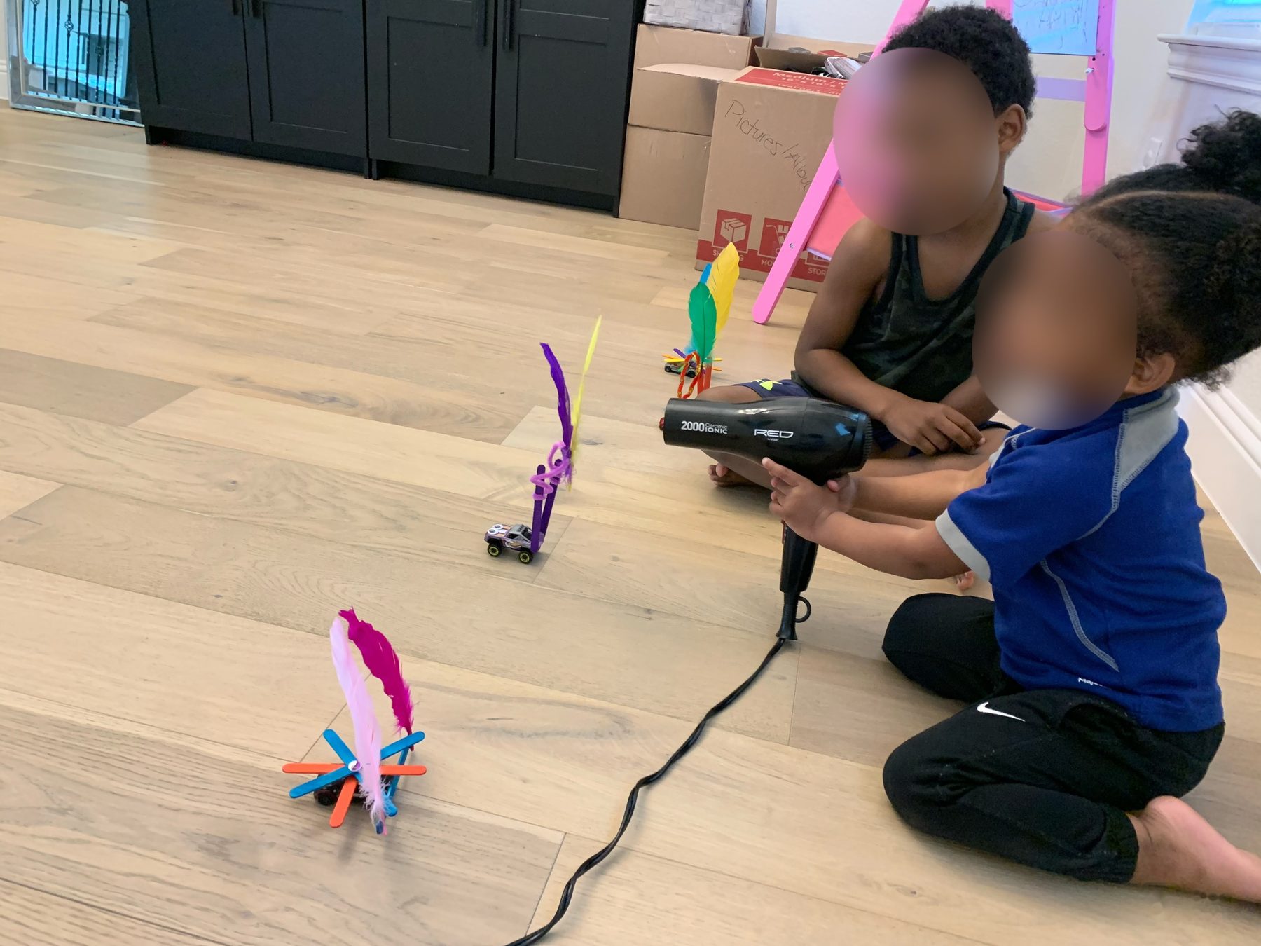 STEM activity — wind and force experiment with a hair dryer